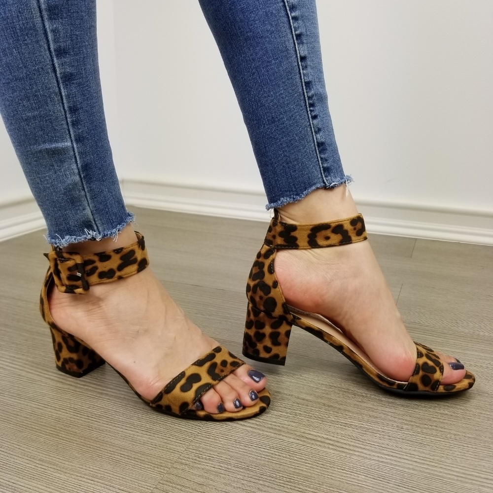 Block Heel Suede Leopard Sandal - Picture 15 of 16